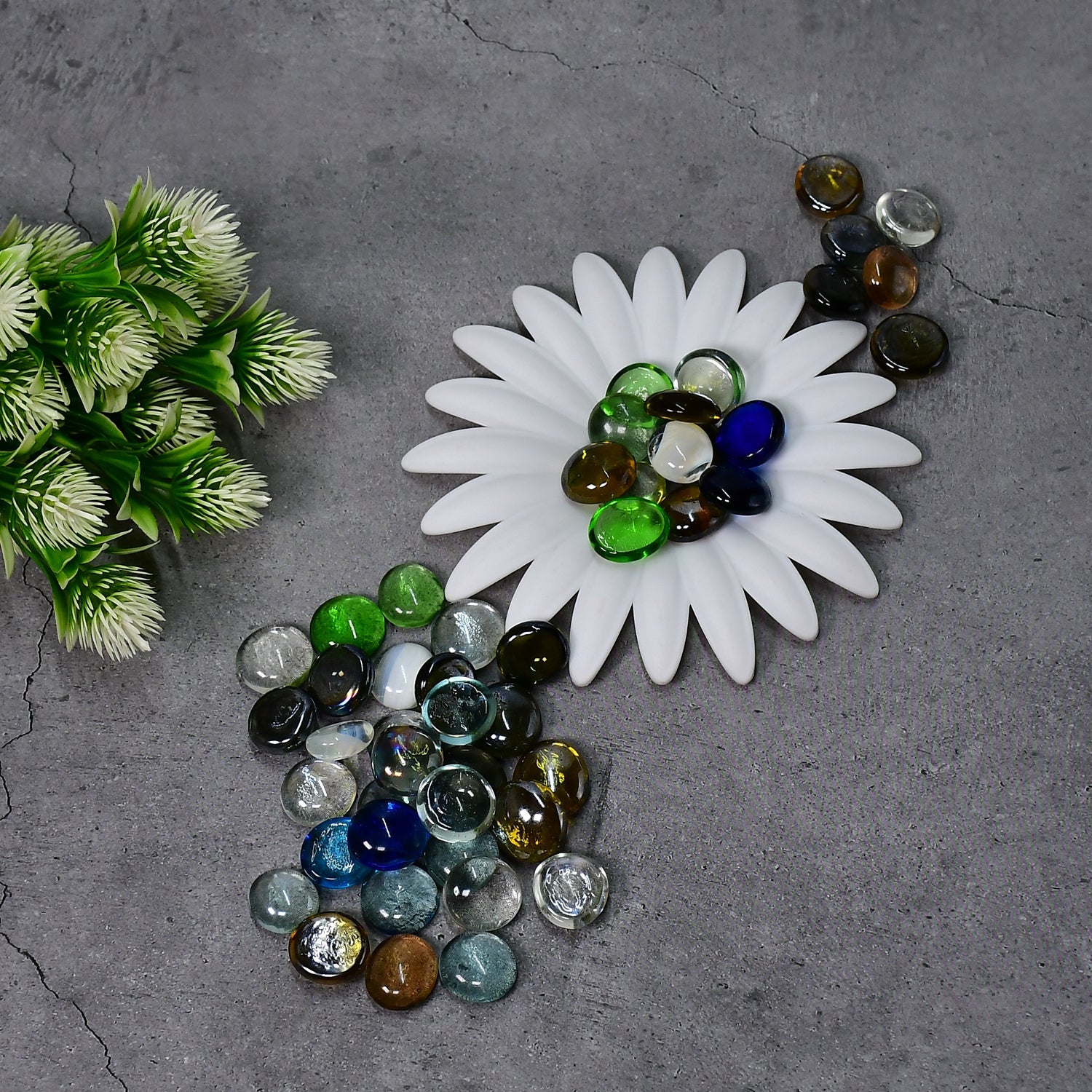 4980 Glass Gem Stone, Flat Round Marbles Pebbles for Vase Fillers, Attractive pebbles for Aquarium Fish Tank. (Approx - 45 Gem stones) DeoDap 4980 Glass Gem Stone, Flat Round Marbles Pebbles for Vase Fillers, Attractive pebbles for Aquarium Fish Tank. (Approx - 45 Gem stones) DeoDap